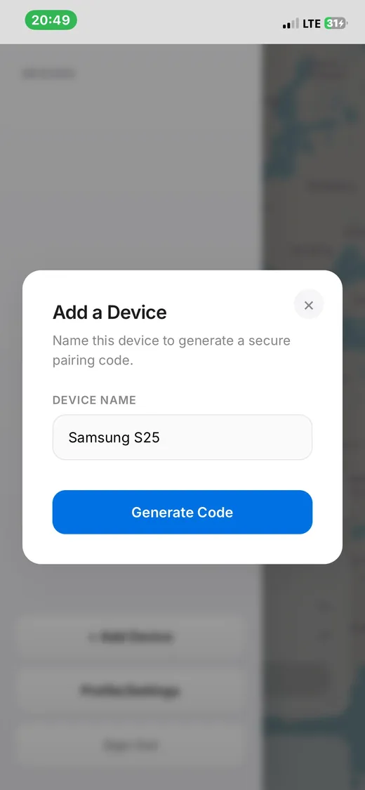 Add a child device screen