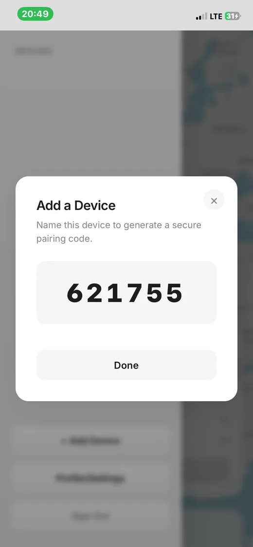 Device pairing screen