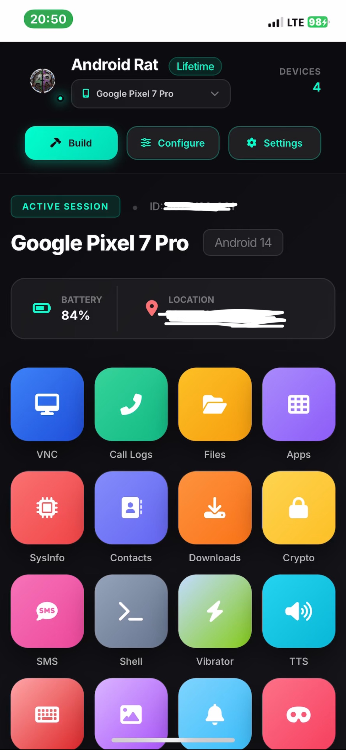 Parental Control dashboard for remote administration and security audits